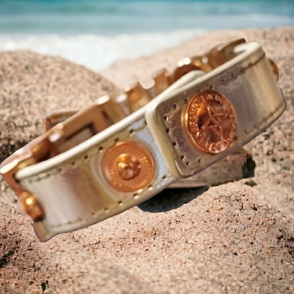 CUFF BCBG SILVER LEATHER 3/4" "#SWEET" ROSE GOLD Tone SLIDE Letters 7-7 1/2" - Picture 6 of 13